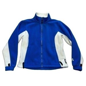 EMS POLARTEC DRAWSTRING FULL ZIP FLEECE JACKET BLUE + WHITE, WOMENS SIZE M